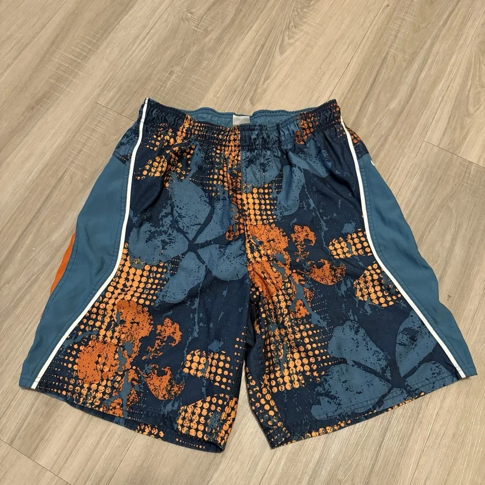 Vintage Nike Swim Trunks Shorts Mens M  Blue Multicolor Y2K Lined Hawaiian Print